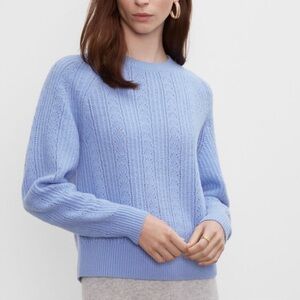 Club Monaco Blue Pointelle Merino Wool Crewneck Sweater